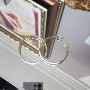 Two-Tone Gold and Silver Hoop Earrings - Women's Jewelry
